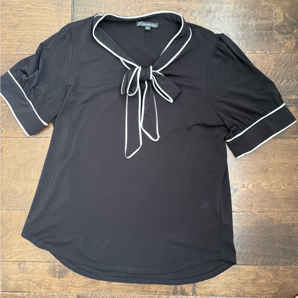 Adrianna Papell Black Blouse with White Piping
